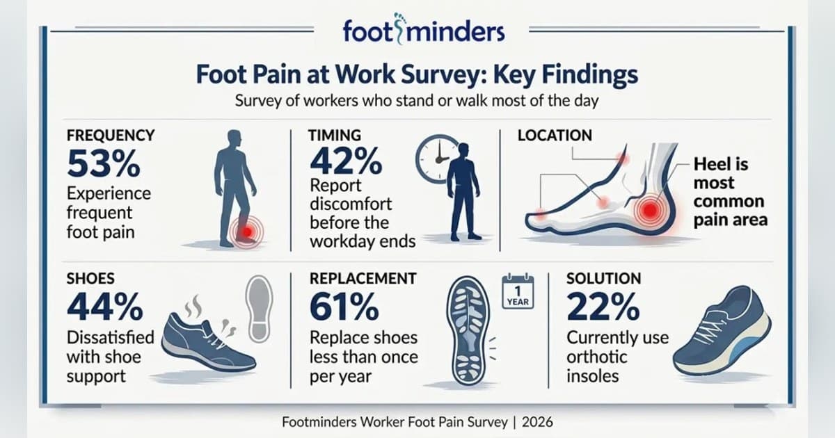Survey Reveals 42% of Standing Workers Experience Foot Pain Before Shift Ends, Footminders Report Finds